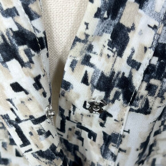 CABI Shatter Blouse Geometric Print White Taupe Black Gray Sz S #3094 - Picture 4 of 8